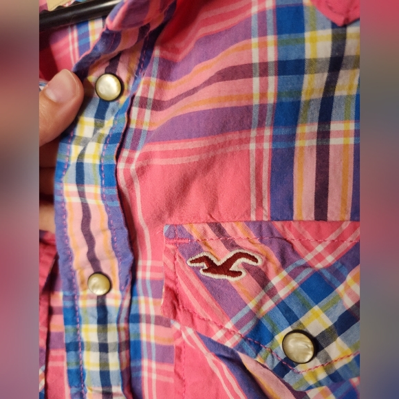 Holister 100% Cotton Button Down shirt with collar, plaid in pink, vintage - Picture 4 of 7